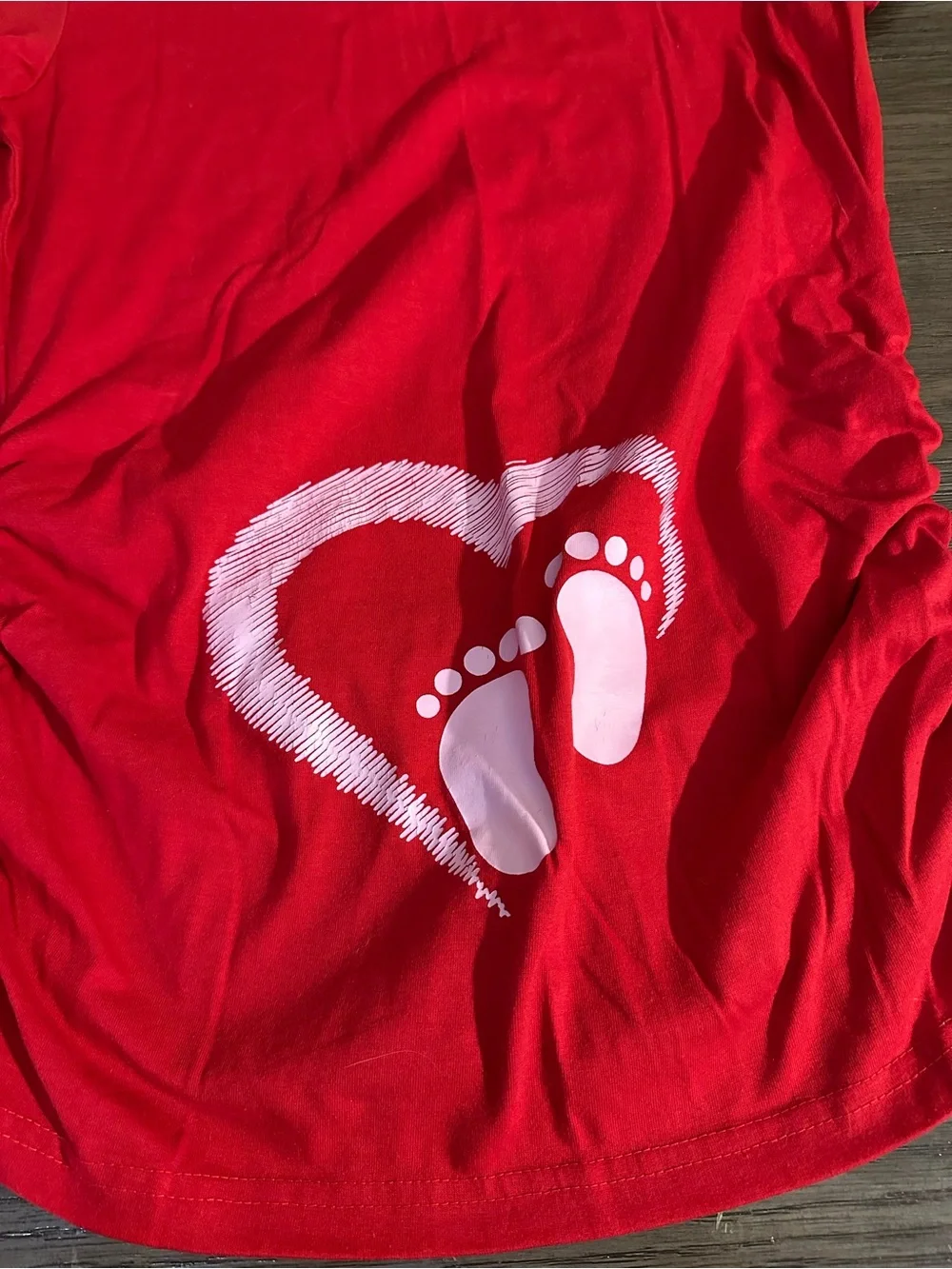 Sz Small Red Maternity Tee with Heart & Footprint Graphic